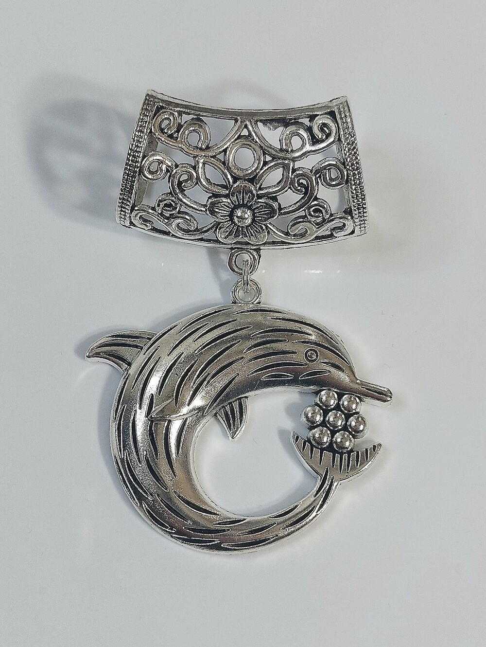 Silver Dolphin Necklace Pendant Scarf Bandana Slide - Womens Charm Jewelry